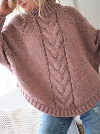 Women Plain Long Sleeve Comfy Street Jacquard Sweater
