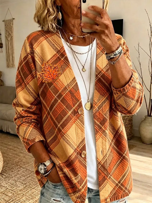 Women Spring/Fall Outerwear Casual Printing Plaid Long Sleeve Jacket