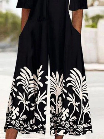 Women's Floral V Neck Half Sleeve Casual Summer Jumpsuits