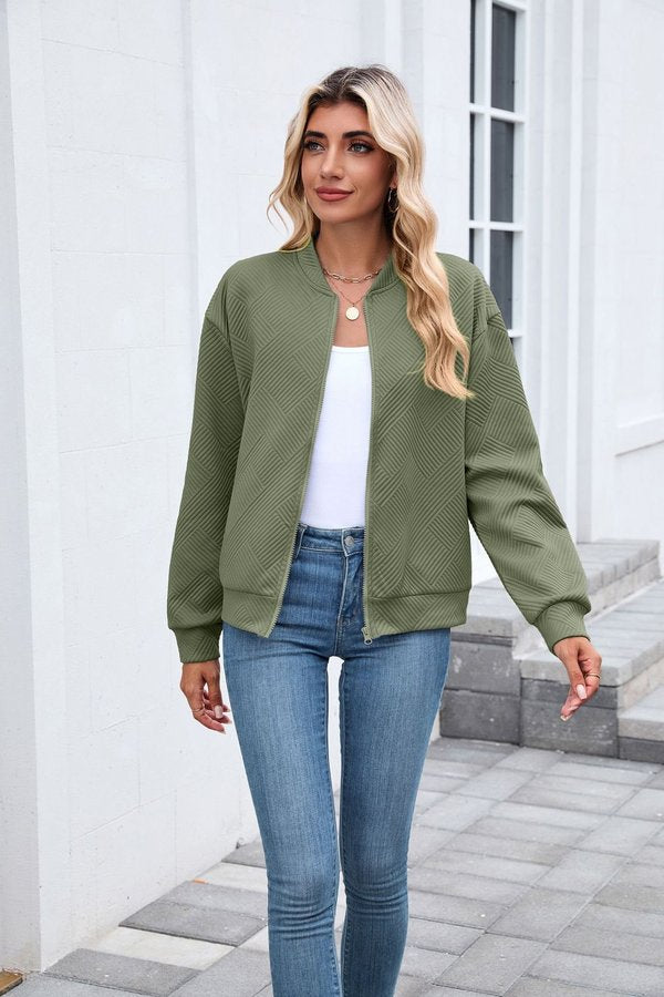 Women Spring/Fall Outerwear Casual Plain Long Sleeve Stand Collar Jacket
