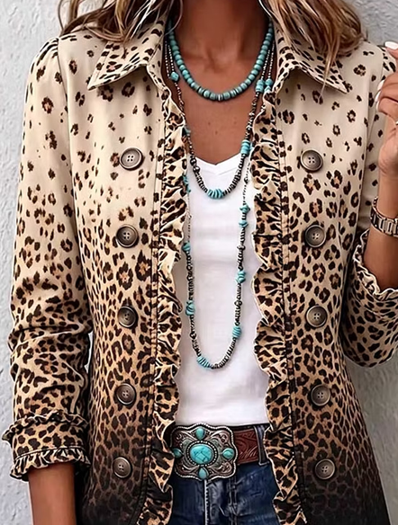 Women Spring/Fall Outerwear Vintage Ombre Long Sleeve Shawl Collar Jacket
