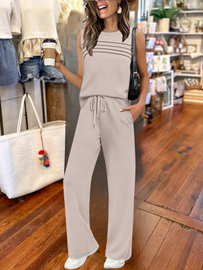 Women Plain Split Joint Two-Piece Set Daily Half Sleeve Casual Summer Top With Pants Matching Set
