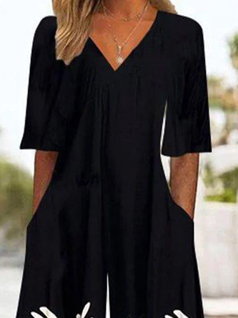 Women's Floral V Neck Half Sleeve Casual Summer Jumpsuits