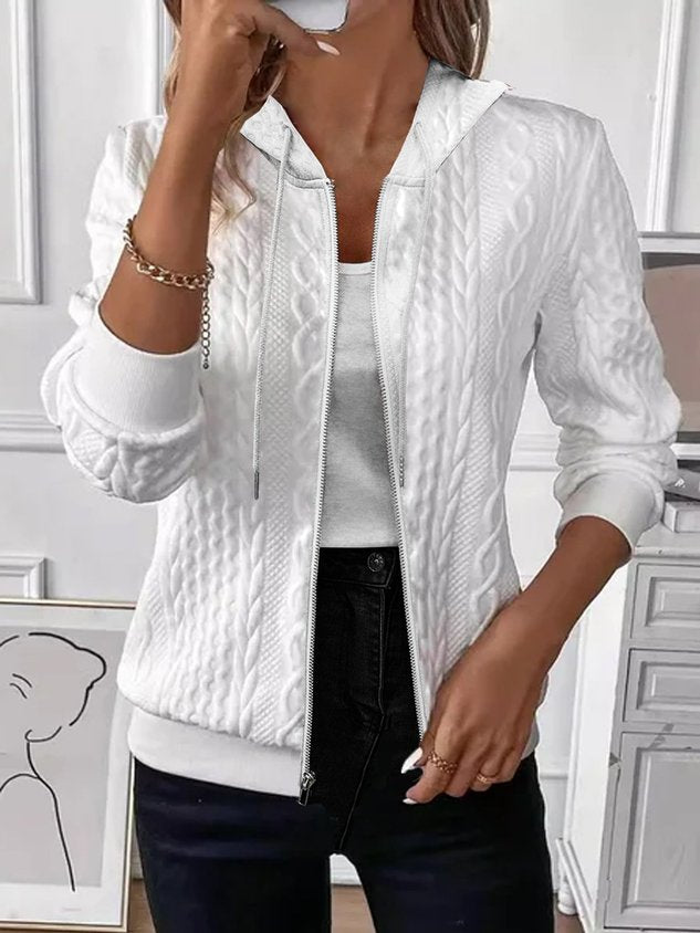 Women Spring/Fall Outerwear Vintage Jacquard Plain Long Sleeve Hoodie Jacket