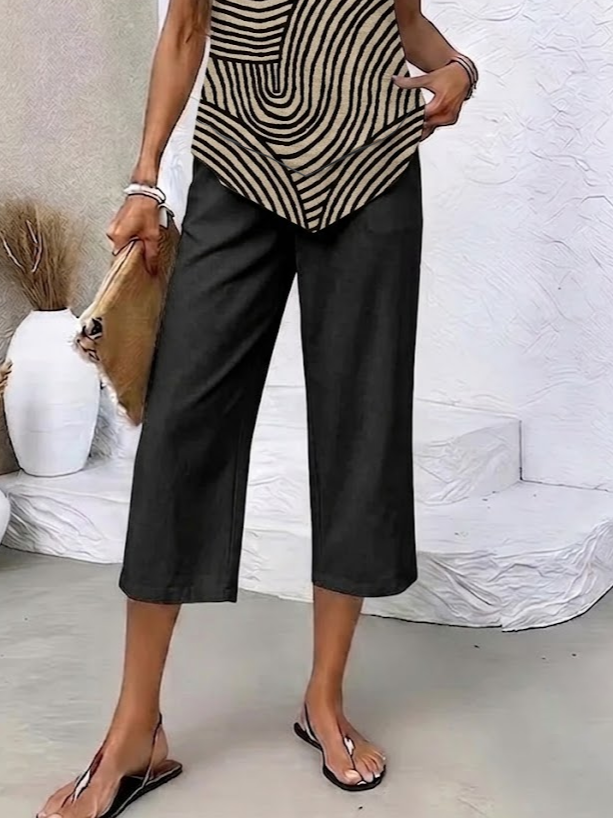 Women Abstract Printing Two-Piece Set Daily Short Sleeve Casual Summer Top With Pants Matching Set