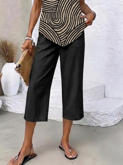 Women Abstract Printing Two-Piece Set Daily Short Sleeve Casual Summer Top With Pants Matching Set