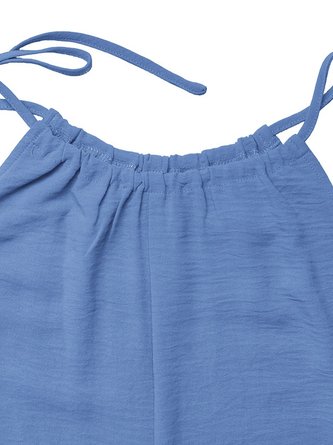Women Plain Crew Neck Sleeveless Casual Summer Jumpsuit