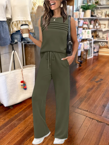Women Plain Split Joint Two-Piece Set Daily Half Sleeve Casual Summer Top With Pants Matching Set