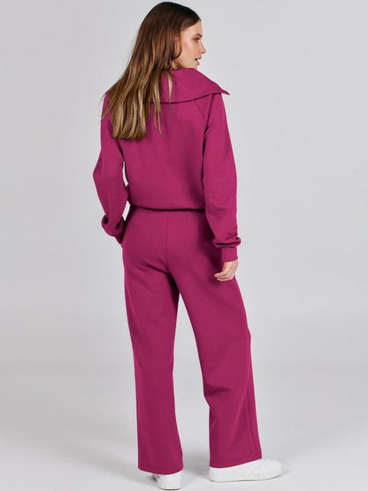 Women Plain Two-Piece Set Daily Long Sleeve Casual Spring/Fall Top With Pants Matching Set