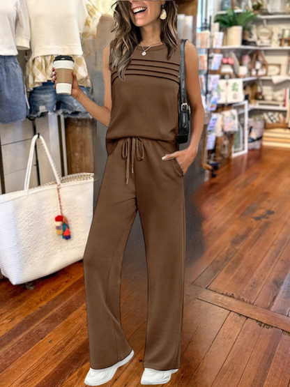 Women Plain Split Joint Two-Piece Set Daily Half Sleeve Casual Summer Top With Pants Matching Set
