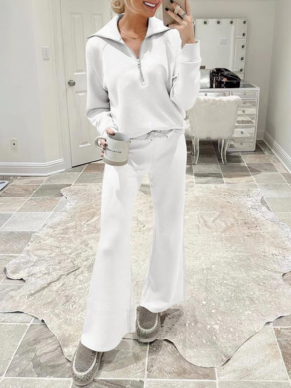 Women Plain Two-Piece Set Daily Long Sleeve Casual Spring/Fall Top With Pants Matching Set