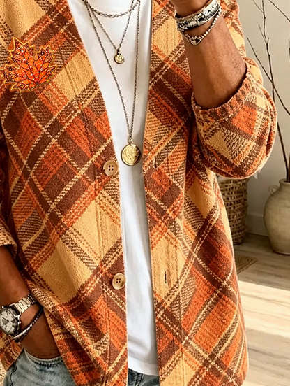 Women Spring/Fall Outerwear Casual Printing Plaid Long Sleeve Jacket