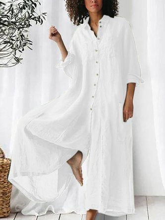 Women Plain Shawl Collar Long Sleeve Casual Spring/Fall Cotton-Blend Jumpsuit