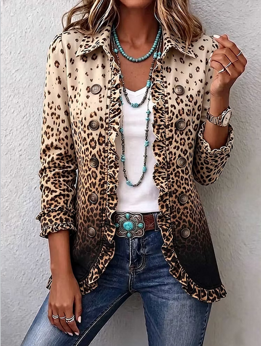 Women Spring/Fall Outerwear Vintage Ombre Long Sleeve Shawl Collar Jacket
