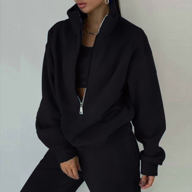 Women Plain Two-Piece Set Daily Long Sleeve Casual Spring/Fall Top With Pants Matching Set