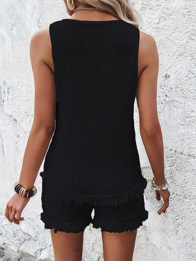 Women Plain Two-Piece Set Daily Sleeveless Casual Summer Short Sets Matching Set