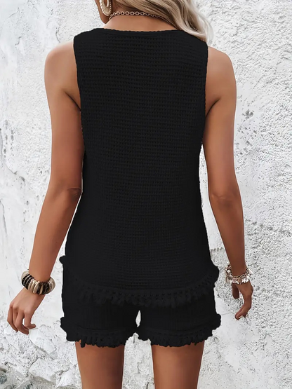 Women Plain Two-Piece Set Daily Sleeveless Casual Summer Short Sets Matching Set