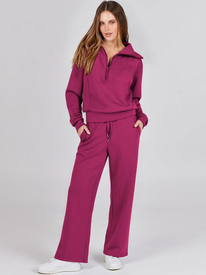 Women Plain Two-Piece Set Daily Long Sleeve Casual Spring/Fall Top With Pants Matching Set