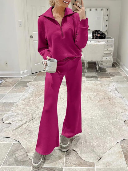 Women Plain Two-Piece Set Daily Long Sleeve Casual Spring/Fall Top With Pants Matching Set