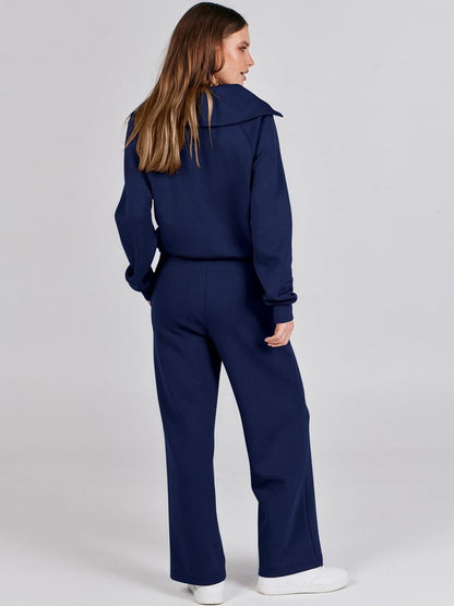 Women Plain Two-Piece Set Daily Long Sleeve Casual Spring/Fall Top With Pants Matching Set