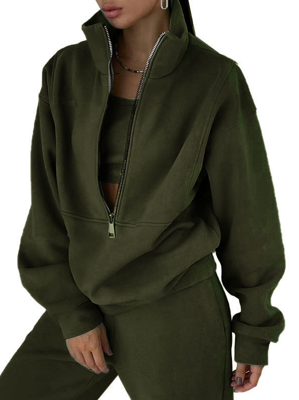 Women Plain Two-Piece Set Daily Long Sleeve Casual Spring/Fall Top With Pants Matching Set
