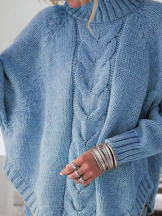 Women Plain Long Sleeve Comfy Street Jacquard Sweater