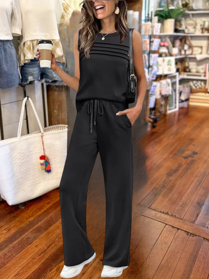 Women Plain Split Joint Two-Piece Set Daily Half Sleeve Casual Summer Top With Pants Matching Set