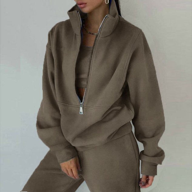 Women Plain Two-Piece Set Daily Long Sleeve Casual Spring/Fall Top With Pants Matching Set