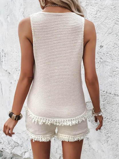 Women Plain Two-Piece Set Daily Sleeveless Casual Summer Short Sets Matching Set