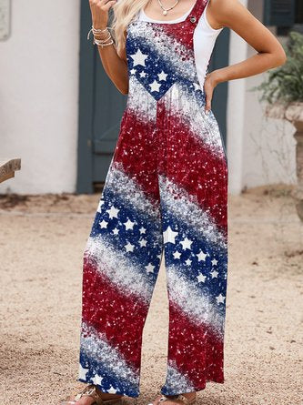 Women 3D Printing Square Neck Sleeveless Casual Summer Jumpsuit